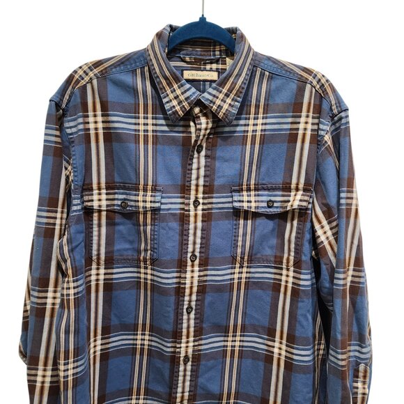 G.H. Bass & Co. Men's M Flannel Shirt Blue Brown Plaid Long Sleeve Casual - Picture 6 of 10
